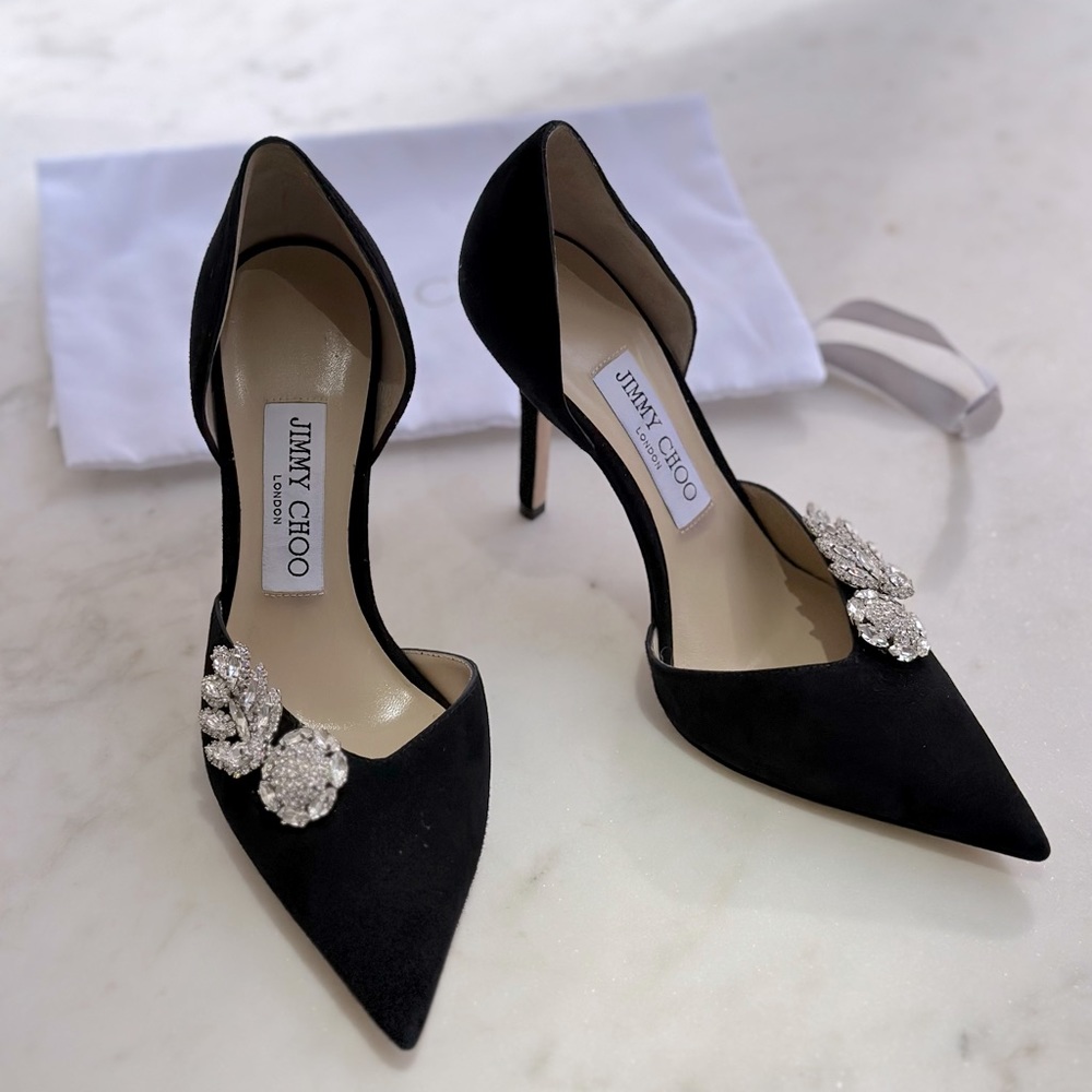 NWOB Jimmy Choo Crystal Embellished Black Suede Pumps